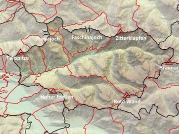 Karte Großes Walsertal Relief Berge Pässe (beschriftet) image-48400