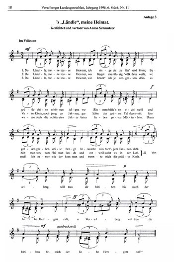 Landeshymne im Landesgesetzblatt