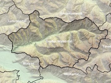 Karte Großes Walsertal Relief Talschaften (beschriftet) image-48410