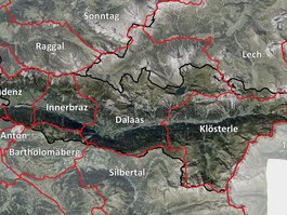 Karte Klostertal Gemeinden (beschriftet) image-58394